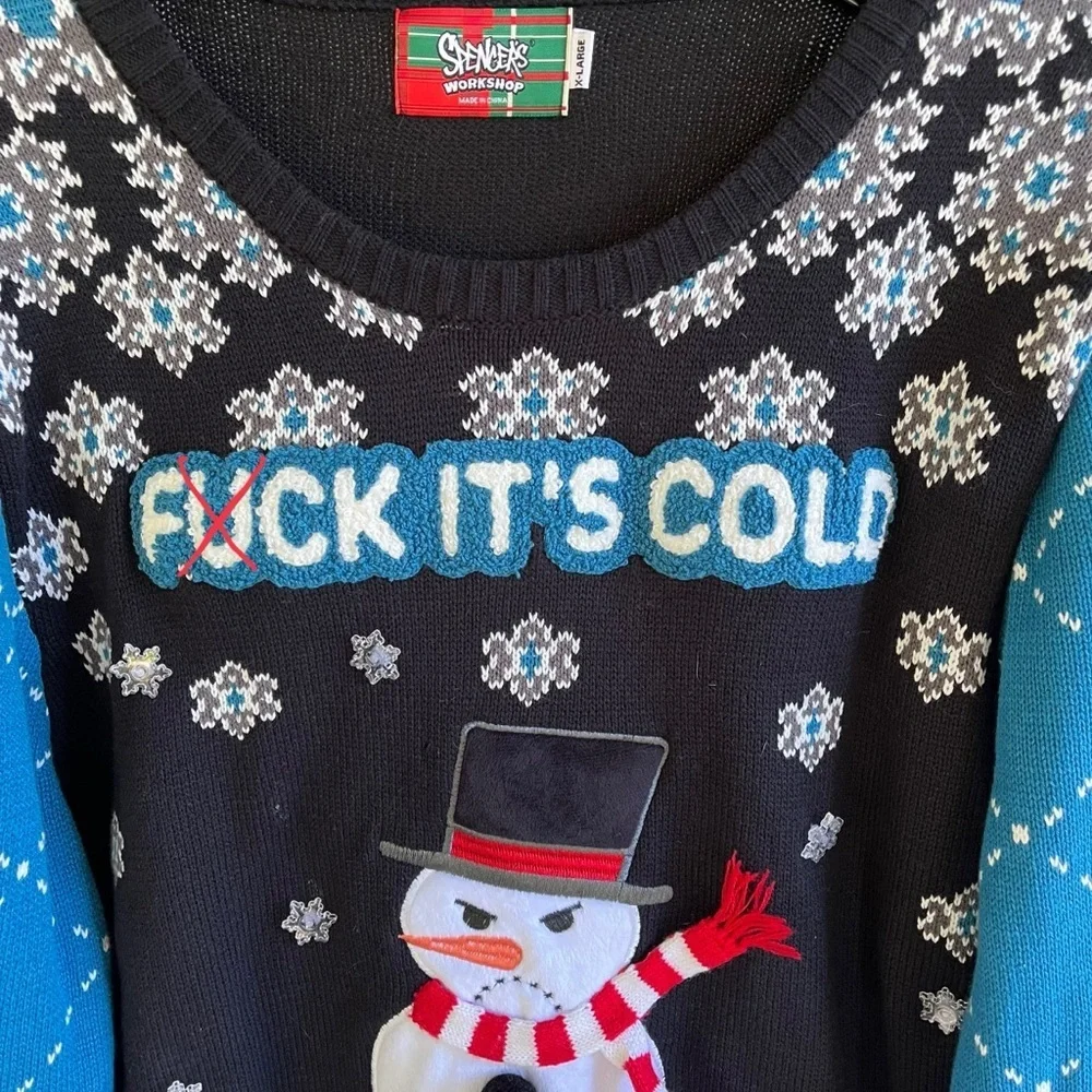 Spencers F It's Cold Ugly Christmas Sweater Snowman Novelty Party Funny XL